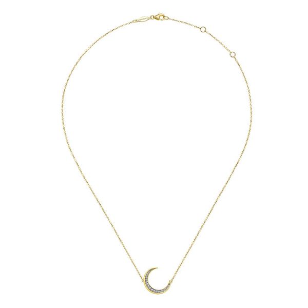 14K Gold Diamond Crescent Moon Pendant Necklace on 17.5