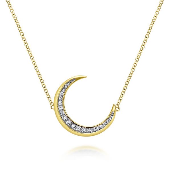 14K Gold Diamond Crescent Moon Pendant Necklace on 17.5