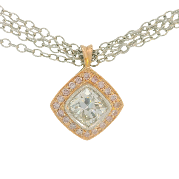 Diamond Halo Pendant Approximately 1.20ctw with 18 Inch 4-Row Cable Chain Chipper's Jewelry Bonney Lake, WA