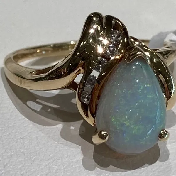 14K Yellow Gold Opal, Diamond Ring Image 3 Chipper's Jewelry Bonney Lake, WA