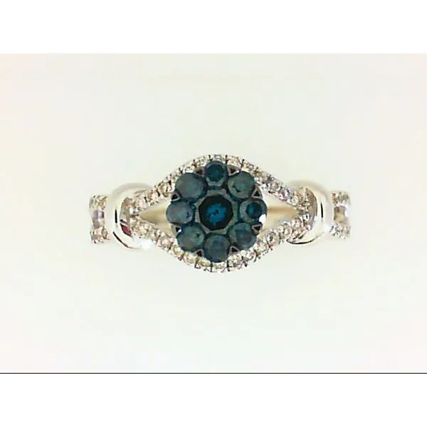 14Kt White Gold Blue Diamond Flower Ring Chipper's Jewelry Bonney Lake, WA