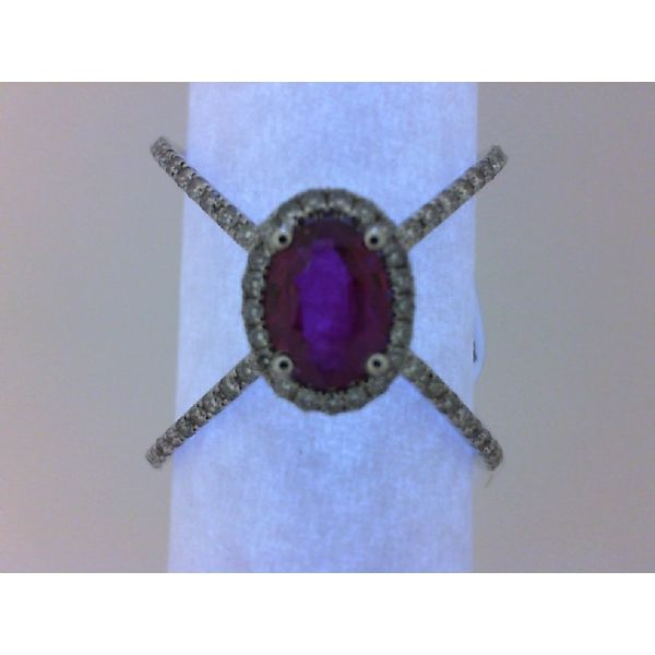14K White Gold Oval Ruby Halo Ring with Diamonds Chipper's Jewelry Bonney Lake, WA
