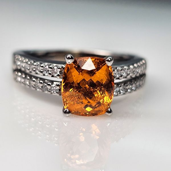 14K White Gold Spessartite Garnet, Diamond Ring Image 4 Chipper's Jewelry Bonney Lake, WA
