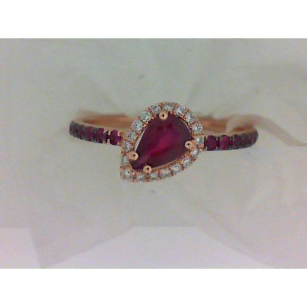 14K Rose Gold Pear Shaped Ruby Ring with Rubies and Diamonds Chipper's Jewelry Bonney Lake, WA