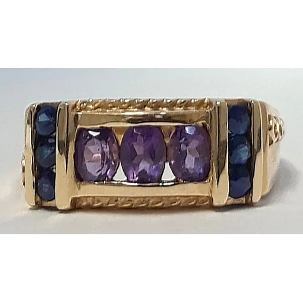 10K Yellow Gold Three Oval Amethysts and Round Sapphires Fashion Ring Chipper's Jewelry Bonney Lake, WA