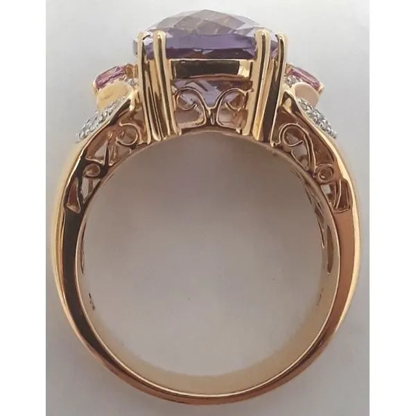 10K Yellow Gold Cushion Amethyst Center with Pink Tourmaline and Diamond Fashion Ring Image 3 Chipper's Jewelry Bonney Lake, WA