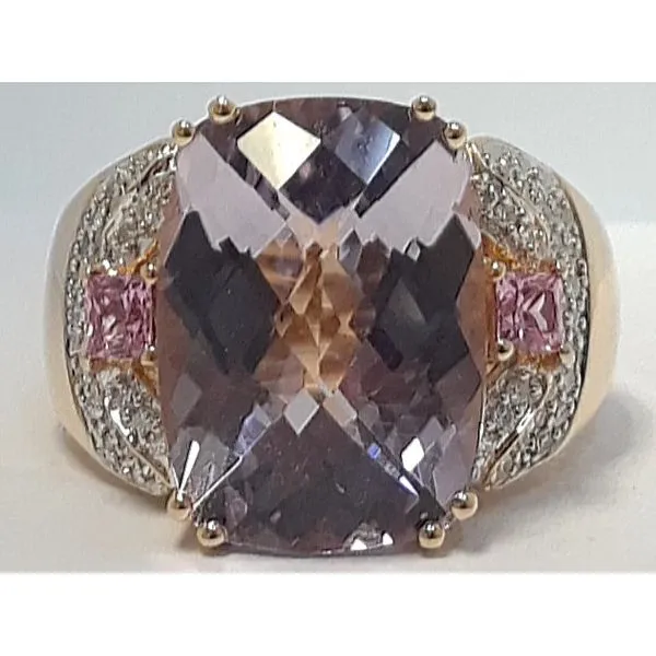 10K Yellow Gold Cushion Amethyst Center with Pink Tourmaline and Diamond Fashion Ring Chipper's Jewelry Bonney Lake, WA