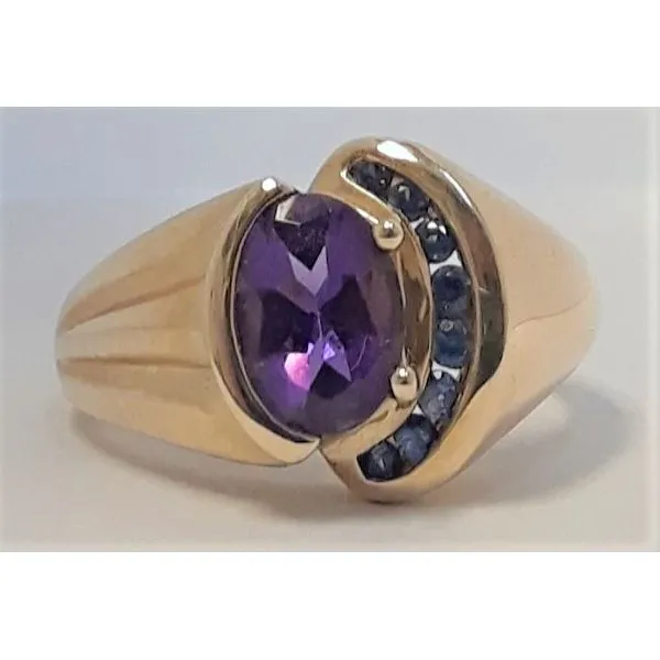 10K Yellow Gold Amethyst Center with Sapphire Fashion Ring Chipper's Jewelry Bonney Lake, WA