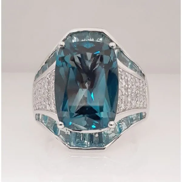 14Kt White Gold Blue Topaz and Diamond Fashion Ring Chipper's Jewelry Bonney Lake, WA