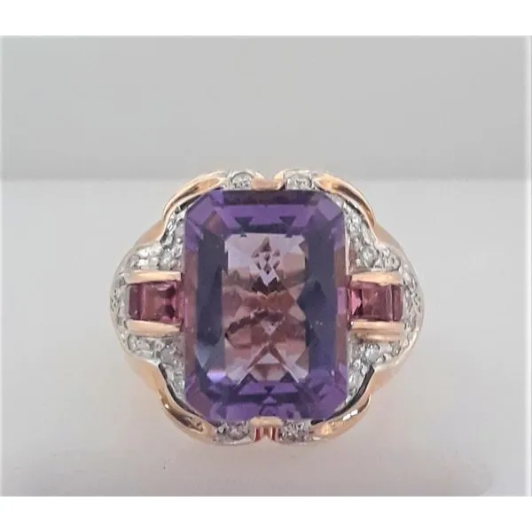 14K Yellow Gold Amethyst Ring with Pink Tourmaline and Diamonds Chipper's Jewelry Bonney Lake, WA