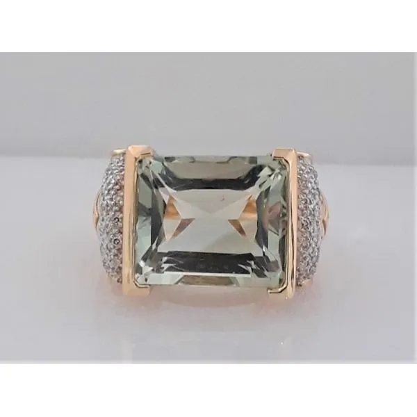 14Kt Yellow Gold Prasiolite Ring with Pink Tourmaline and Single Cut Diamonds Chipper's Jewelry Bonney Lake, WA