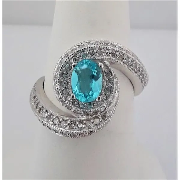 14Kt White Gold Apatite and Single Cut Diamond Ring Chipper's Jewelry Bonney Lake, WA