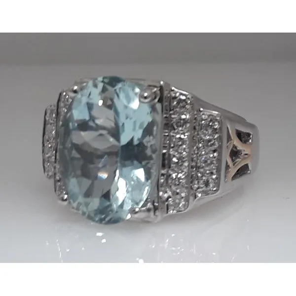 14K Two Tone Oval Aquamarine & Diamond Ring Chipper's Jewelry Bonney Lake, WA
