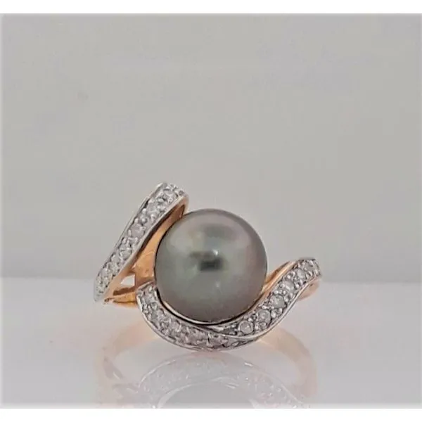 14Kt Yellow Gold Grey Cultured Pearl and Full Cut Diamonds Ring Chipper's Jewelry Bonney Lake, WA