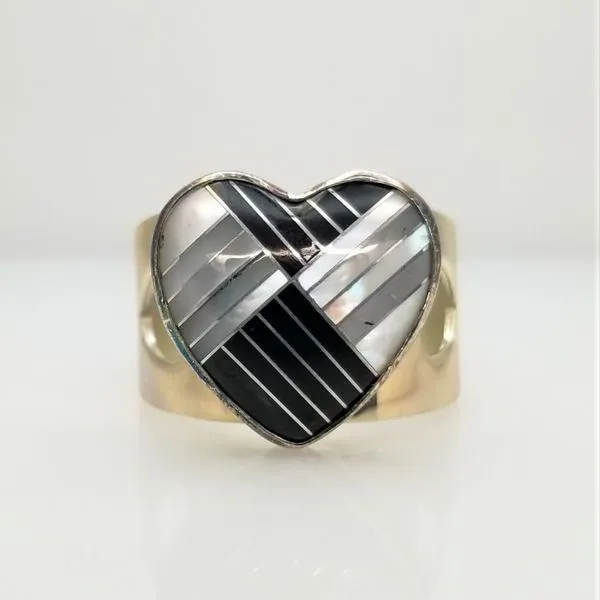 Sterling Silver DTR Heart Ring with Black and White Inlay Chipper's Jewelry Bonney Lake, WA