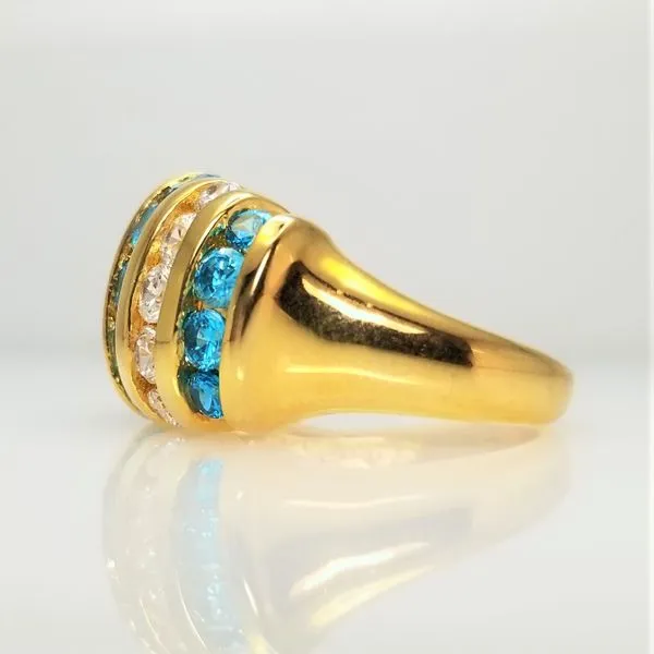 Round Blue Topaz and White CZ Ring in Yellow Tone Sterling Silver Image 2 Chipper's Jewelry Bonney Lake, WA