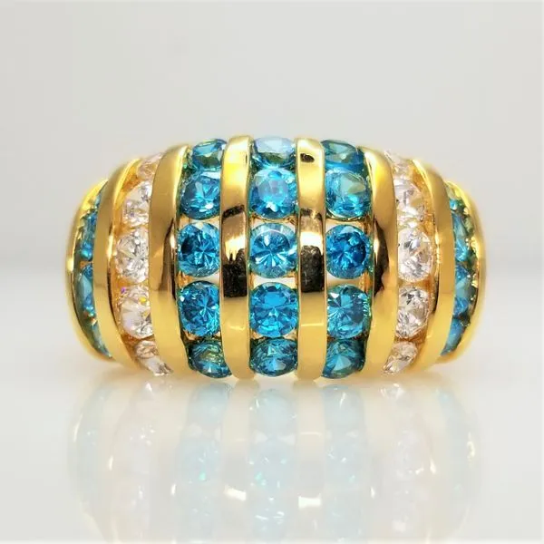 Round Blue Topaz and White CZ Ring in Yellow Tone Sterling Silver Chipper's Jewelry Bonney Lake, WA