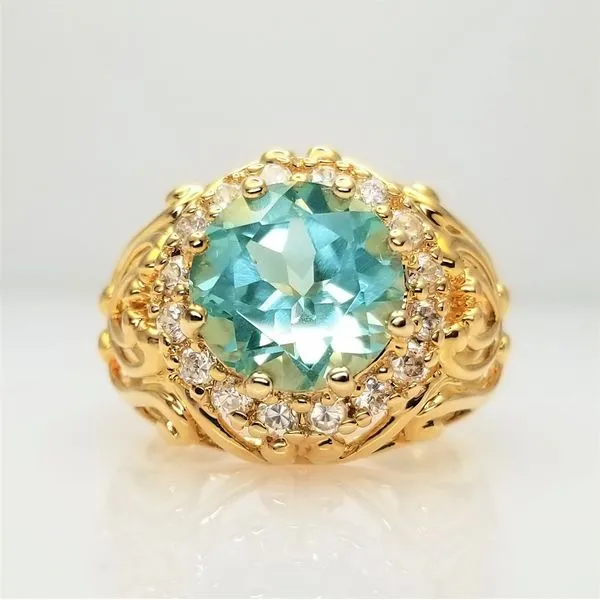 Round Blue Topaz Yellow Tone Sterling Silver Ring Chipper's Jewelry Bonney Lake, WA