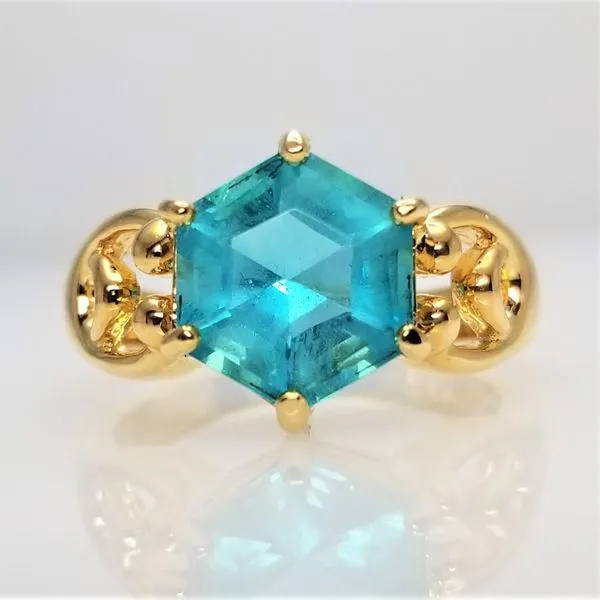 Hexagon Cut Blue Topaz Yellow Tone Sterling Silver Ring Chipper's Jewelry Bonney Lake, WA