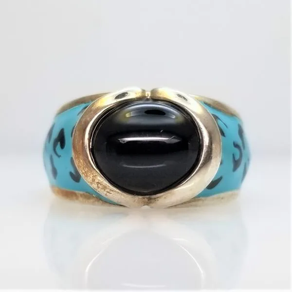 Onyx and Blue Enamel Sterling Silver Ring Chipper's Jewelry Bonney Lake, WA