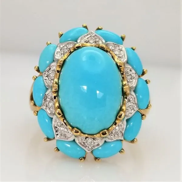 Turquoise and White Stone 14K Yellow Gold Ring Chipper's Jewelry Bonney Lake, WA
