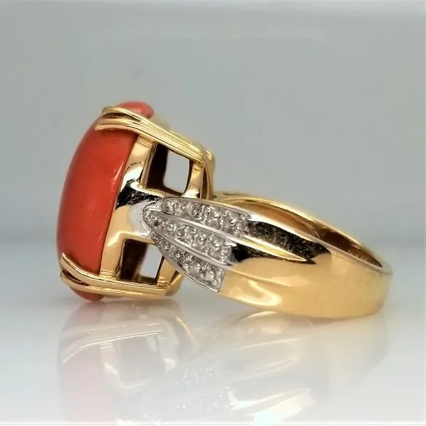 Coral and Diamond Chip 14K Yellow Gold Ring Image 2 Chipper's Jewelry Bonney Lake, WA