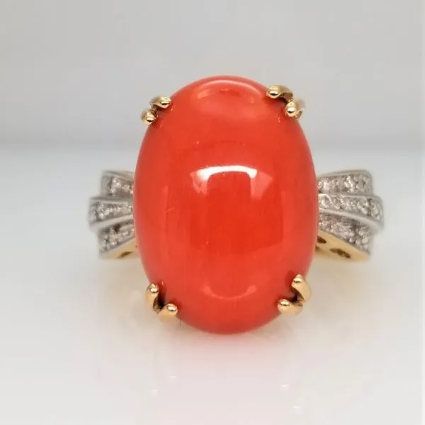 Coral and Diamond Chip 14K Yellow Gold Ring Chipper's Jewelry Bonney Lake, WA
