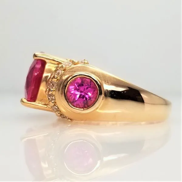 Oval Cut Lab-Grown Red and White Corundum Ring Yellow-Tone Sterling Silver Image 2 Chipper's Jewelry Bonney Lake, WA
