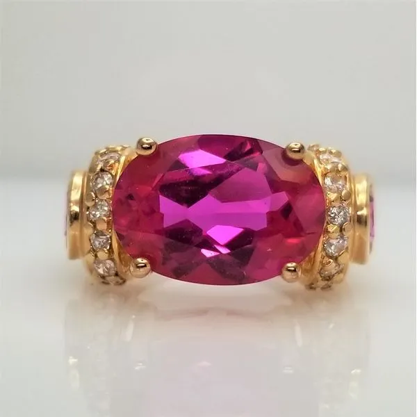 Oval Cut Lab-Grown Red and White Corundum Ring Yellow-Tone Sterling Silver Chipper's Jewelry Bonney Lake, WA