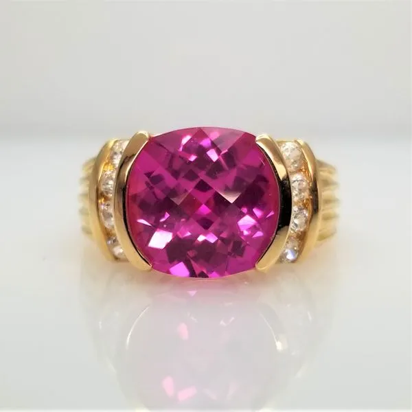 Lab Grown Ruby and CZ Ring Yellow-Tone Sterling Silver Chipper's Jewelry Bonney Lake, WA