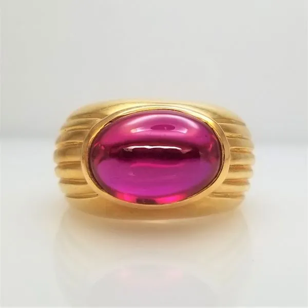 Cabachon Lab Grown Ruby Ring in Yellow-Tone Sterling Silver Chipper's Jewelry Bonney Lake, WA