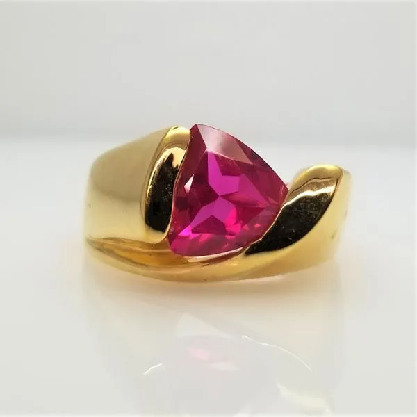Trillion Cut Lab Grown Ruby Ring in Yellow-Tone Sterling Silver Chipper's Jewelry Bonney Lake, WA
