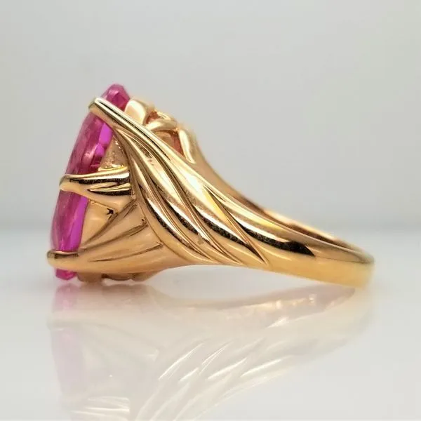 Yellow-Tone Sterling Silver Oval Cut Pink Lab Grown Sapphire Ring Image 2 Chipper's Jewelry Bonney Lake, WA