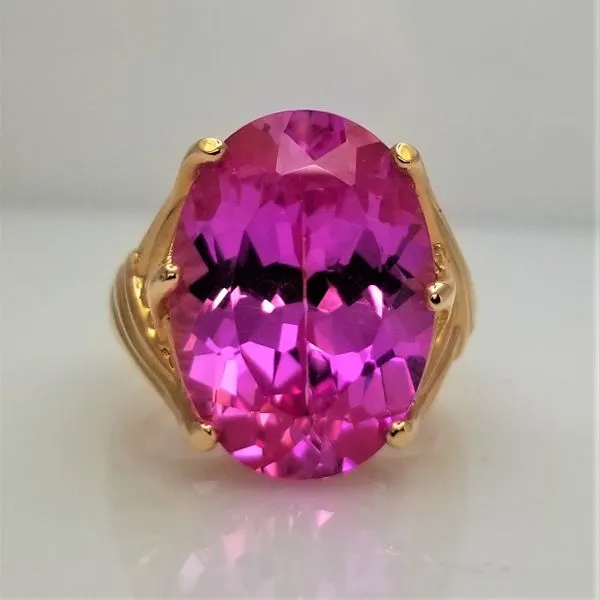 Yellow-Tone Sterling Silver Oval Cut Pink Lab Grown Sapphire Ring Chipper's Jewelry Bonney Lake, WA