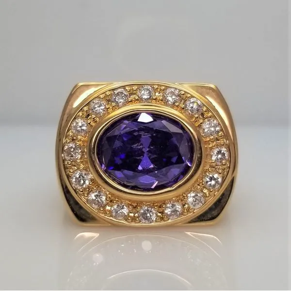 Yellow-Tone Sterling Silver Bezel Set Tanzanite Imitation CZ Ring Chipper's Jewelry Bonney Lake, WA