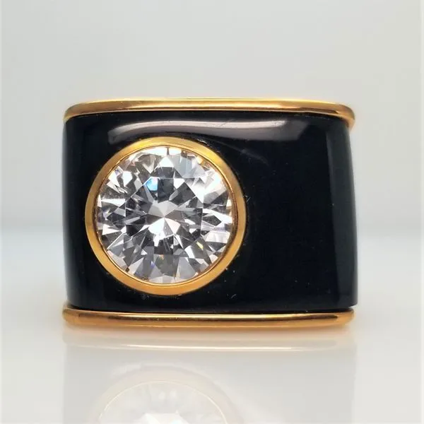 Yellow-Tone Sterling Silver CZ and Onyx Ring Chipper's Jewelry Bonney Lake, WA