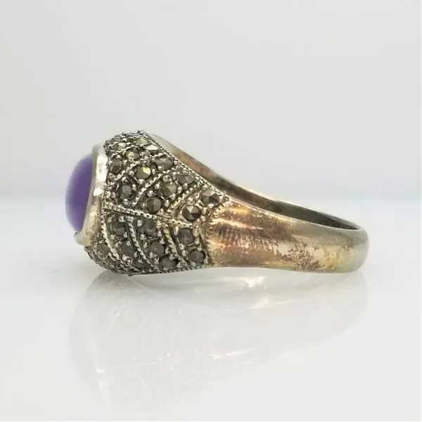 Sterling Silver Lavender Jade Ring with Marcasite Image 2 Chipper's Jewelry Bonney Lake, WA