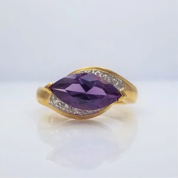 Yellow-Tone Sterling Silver Marquise Imitation Alexandrite Synthetic Sapphire Ring Chipper's Jewelry Bonney Lake, WA