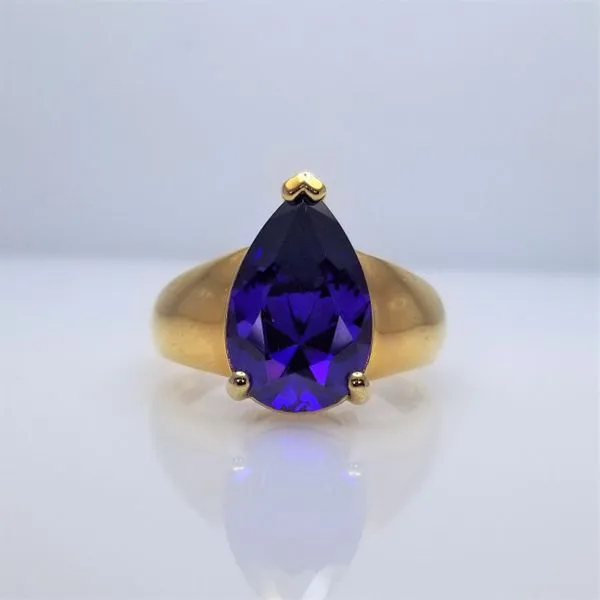 Yellow-Tone Sterling Silver Pear Shaped Tanzanite Imitation CZ Ring Chipper's Jewelry Bonney Lake, WA
