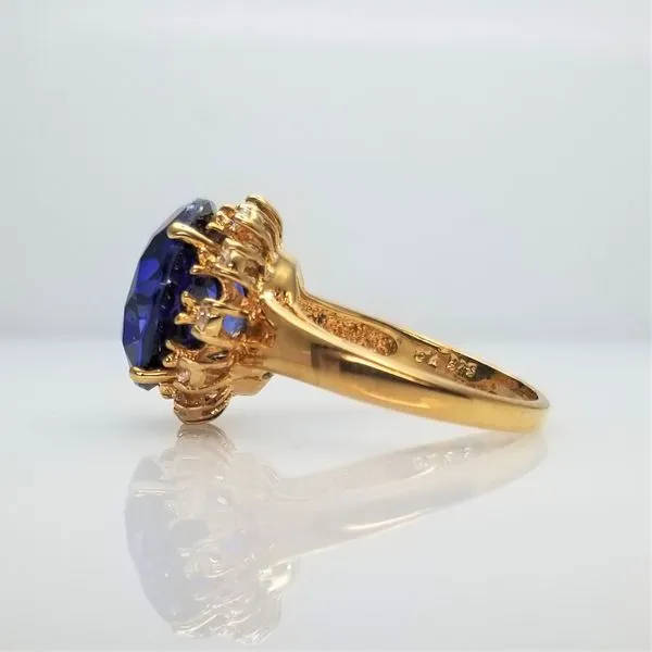 Yellow-Tone Sterling Silver Round Cut Synthetic Sapphire Ring Image 2 Chipper's Jewelry Bonney Lake, WA