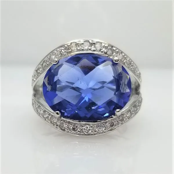 Sterling Silver Synthetic Sapphire and CZ Ring Chipper's Jewelry Bonney Lake, WA