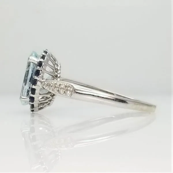 Oval Cut Aquamarine, Sapphire and Diamond Ring in 14kt White Gold Image 2 Chipper's Jewelry Bonney Lake, WA