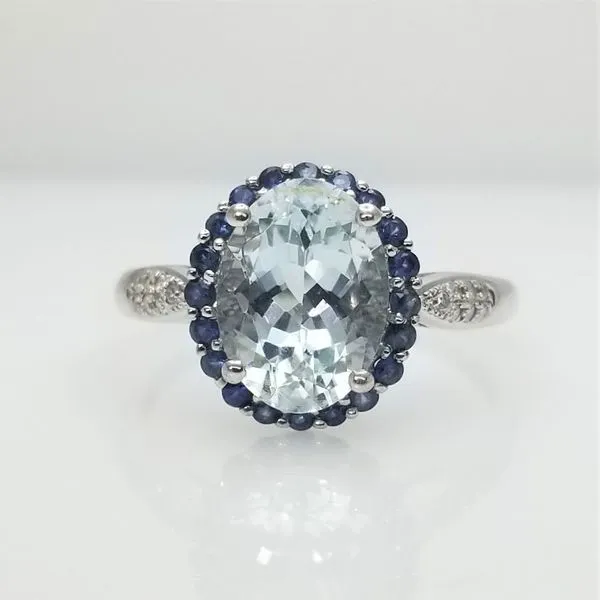 Oval Cut Aquamarine, Sapphire and Diamond Ring in 14kt White Gold Chipper's Jewelry Bonney Lake, WA