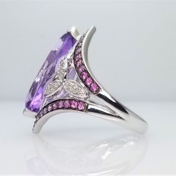 Marquise Cut Amethyst, Rose Quartz and Diamond Ring in 14K White Gold Image 2 Chipper's Jewelry Bonney Lake, WA
