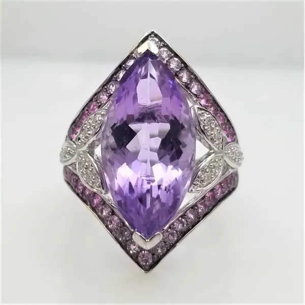 Marquise Cut Amethyst, Rose Quartz and Diamond Ring in 14kt White Gold Chipper's Jewelry Bonney Lake, WA