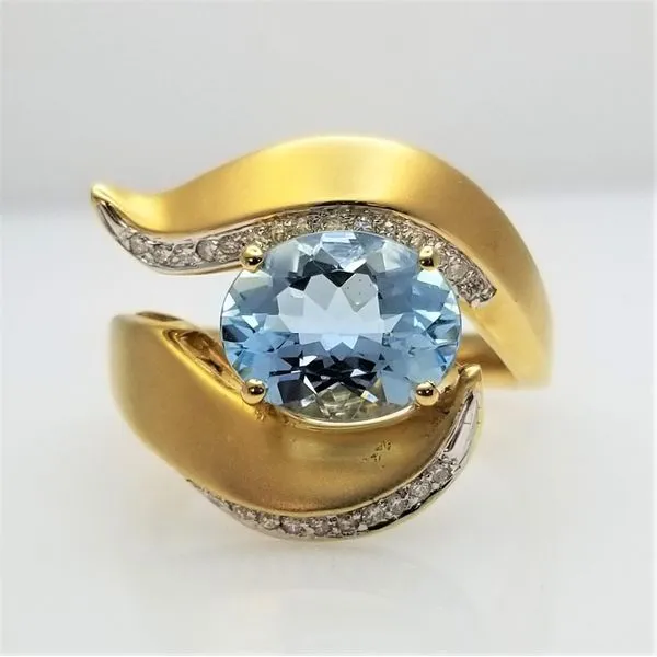 2.1ct Oval Cut Aquamarine and Diamond Ring in 18kt Yellow Gold Chipper's Jewelry Bonney Lake, WA