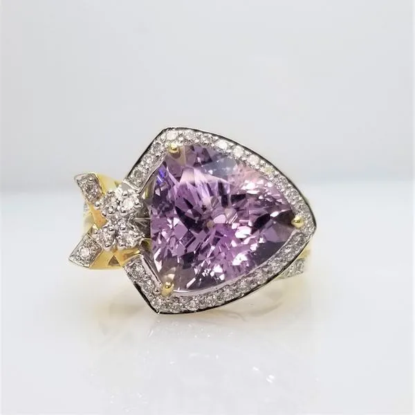 Trillion Cut Amethyst and Diamond Ring in 14kt Yellow Gold Chipper's Jewelry Bonney Lake, WA