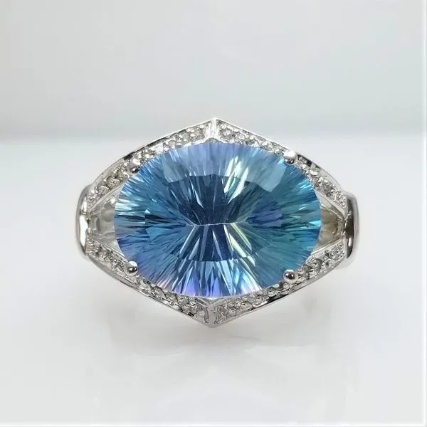 Oval Shaped Optix Cut Cassiopeia Topaz and Diamond Ring in 14kt White Gold Chipper's Jewelry Bonney Lake, WA