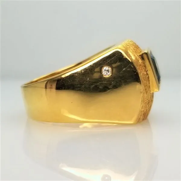 Princess Cut Blue Topaz and Single Diamond Ring in 18kt Yellow Gold Image 2 Chipper's Jewelry Bonney Lake, WA