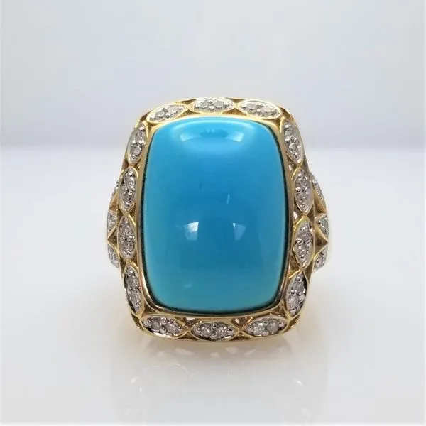 Turquoise and Diamond Ring in 14kt Yellow Gold Chipper's Jewelry Bonney Lake, WA